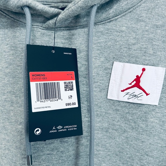 BNWT NIKE AIR JORDAN WOMEN'S FLIGHT FLEECE HOODIE (CV7737-063) GRAY US LARGE (L) - Picture 5 of 10